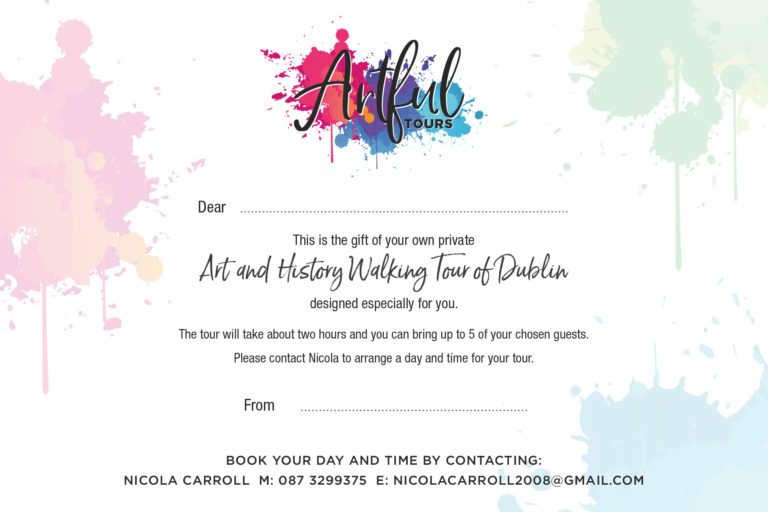 Invitation for a private Art and History Walking Tour of Dublin by Artful Tours. Contact Nicola to book.